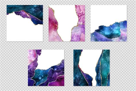 Galaxy Agate Borders Digital Watercolor Geode Png Overlays With