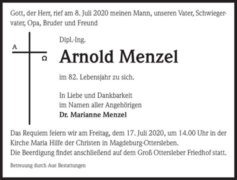 Traueranzeigen Von Dipl Ing Arnold Menzel Abschied Nehmen De