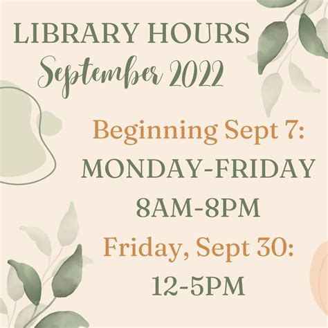 Acadia Library on Twitter: "Our September opening hours. We can't wait ...