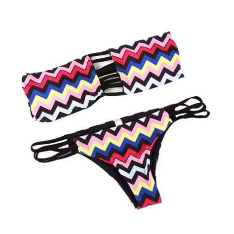 Sexy Beach Bandeau Push Up Bikini Set Reversible Print Swimwear