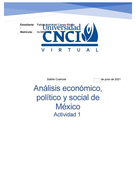 Actividad 1 Análisis económico político y social de México Tutor