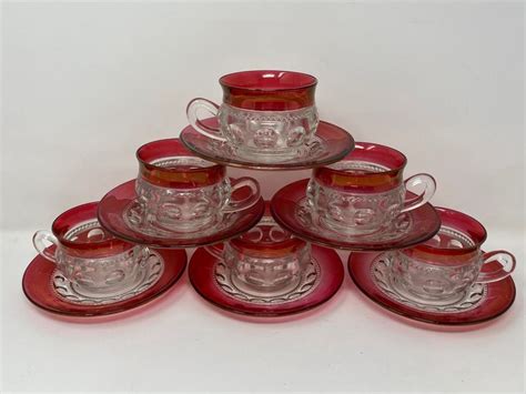 Tiffin Franciscan Kings Crown Ruby Flashed Cup And Saucer Set Etsy Cup And Saucer Set Cup And