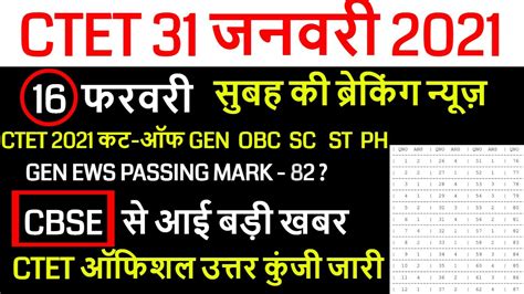 Ctet Answer Key 2021 CTET PASSING MARKS CUT OFF GEN OBC SC ST PH 2021