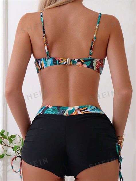 SHEIN Swim Vcay Estampa Tropical Fato De Biquíni Push Up SHEIN PT