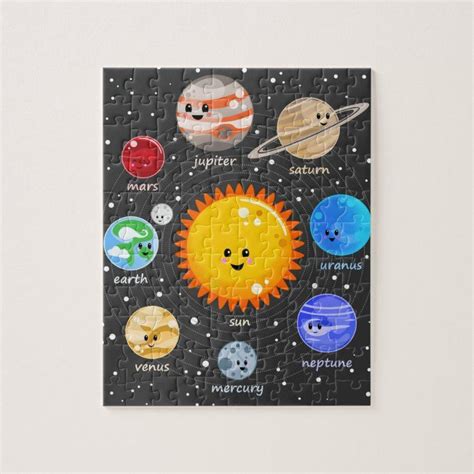 Solar System Kawaii Cute Planets Educational Art Jigsaw Puzzle Zazzle