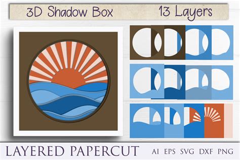 Waves Shadow Box 3d Ocean Layered Svg Graphic By AnastasiyaArtDesign