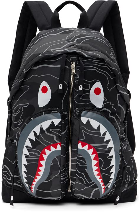 Bape Black Layered Line Camo Shark Backpack Ssense Canada