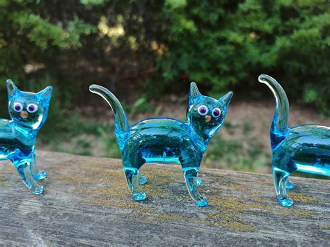 Glass Cat Figurine Hand Blown Glass Cat Miniature Cat Etsy