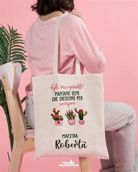 Borsa Shopper Maestra Personalizzata Con Nome Cactus Idea Regalo