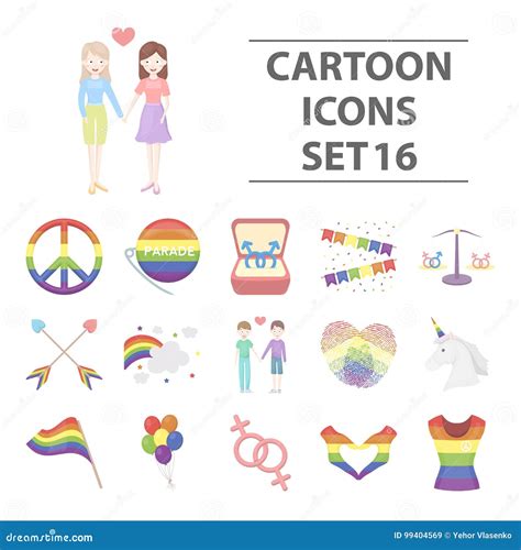 Gay Set Icons In Cartoon Style Big Collection Gay Vector Symbol Stock