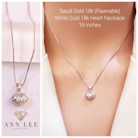 Pawnable Real Saudi Gold 18k White Gold 18k Heart Necklace Shopee