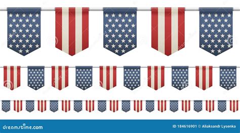 Set Of Patriotic Bunting Flags Straight Garland With Flags Stock