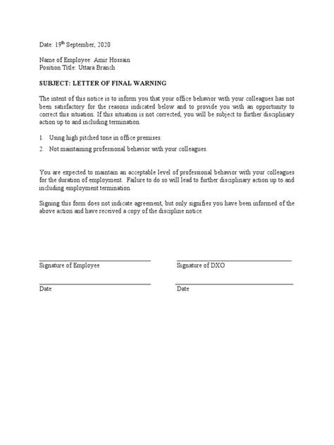 Final Warning Letter Template Pdf