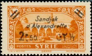 Stamp Damascus Overprinted In Black Alexandretta Syria Regular Issue