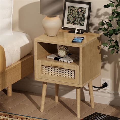 Amazon Choochoo Rattan Nightstand With Charging Station Boho