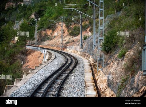 Cremallera Rack Railway Train Climbing Up Montserrat Mountain