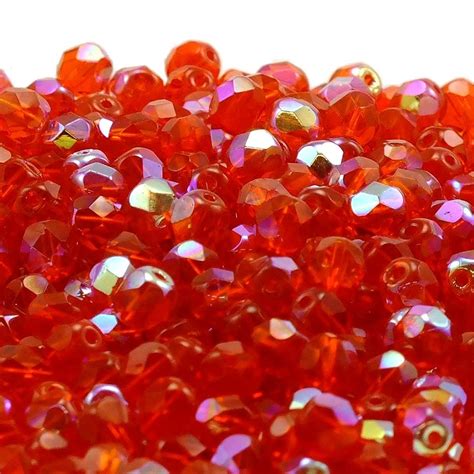 6mm Czech Faceted Round Glass Bead Siam AB 50pk Beads And Beading