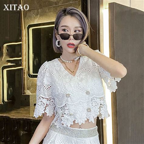 Xitao V Hals Blonde Bluse Kvinder Dobbelt Breasted Grandado