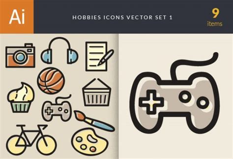 Hobbies Icons Vector Set 1 Designious