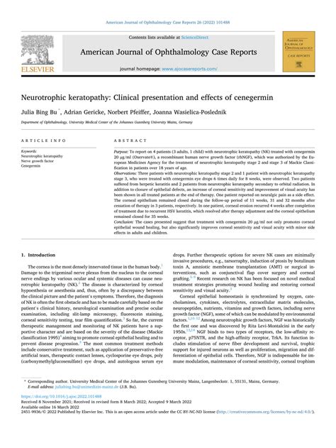 Pdf Neurotrophic Keratopathy Clinical Presentation And Effects Of Cenegermin