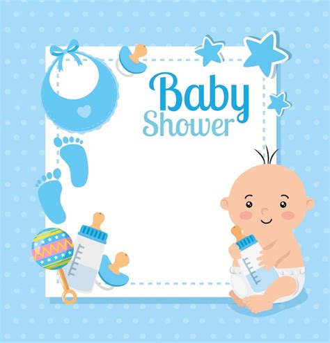 Tarjeta De Baby Shower Con Baby Boy Y Decoraci N Vector Premium