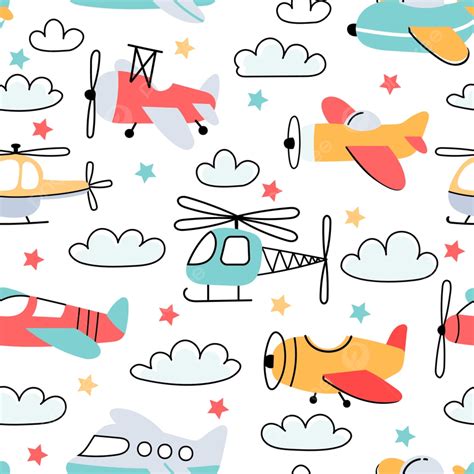 Seamless Pattern For Boy With Cartoon Kids Airplane And Helicopter ...