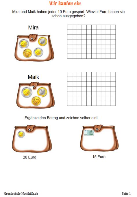 Grundschule Nachhilfe De Arbeitsblatt Nachhilfe Mathe Klasse 2 Umgang Mit Geld
