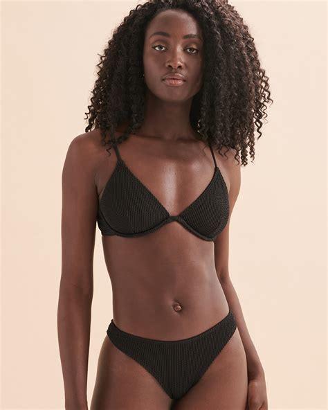 BILLABONG Summer High Ribbed Plunge Bikini Top Black Sands Bikini