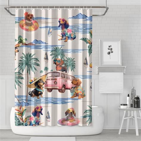 Dachshunds Tropical Beach Shower Curtain 72x72 Bathroom Decorative Shower Curtains Set With