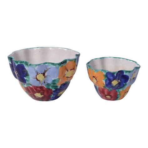 Vintage Italian Floral Hand Painted Bowls Set Of 2