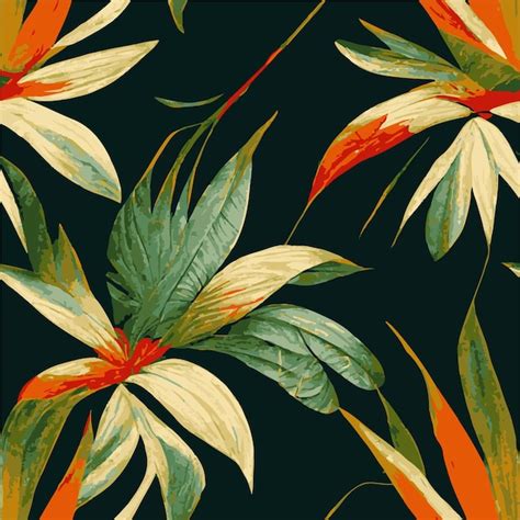 Modèle Sans Couture De Feuilles De Jungle Verte Et Rouge Vecteur Premium