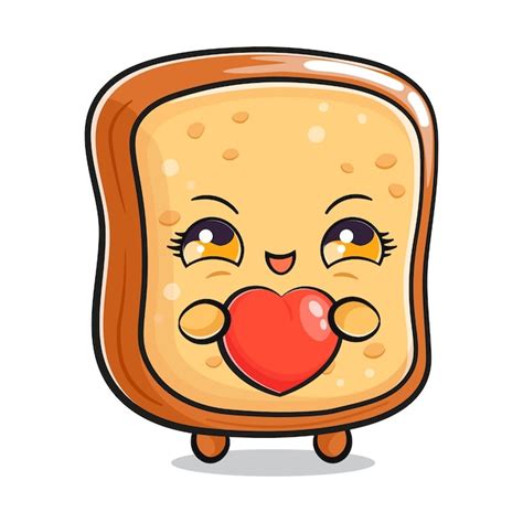 Premium Vector Cute Funny Toast Bread With Heart In Hand