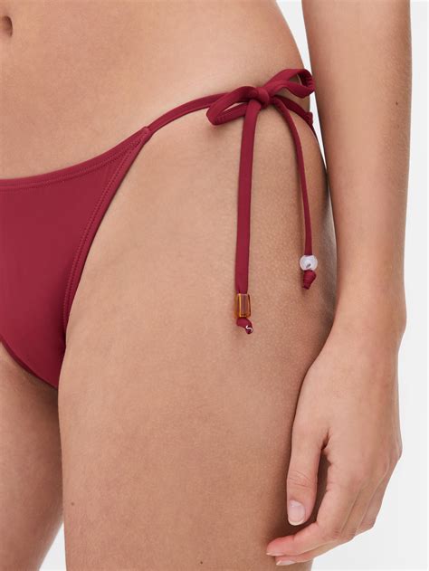 Women S Burgundy Beaded Side Tie Bikini Bottoms Primark