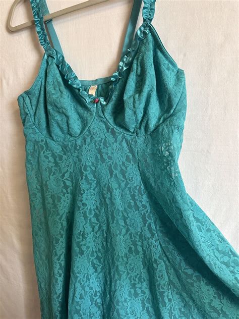 Cacique Negligee Blue Lace Nightie Gown Underwire Adj Gem