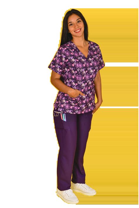 Uniforme Cl Nico Estampado Flores Morado Tops Mujer Aur Sima