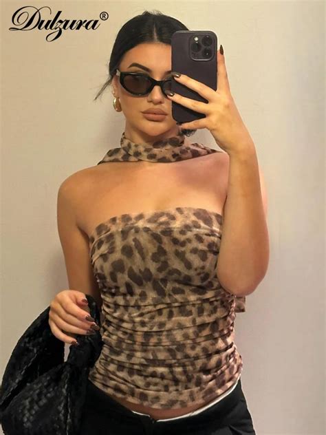 Dulzura New Sexy Leopard Printed Top Halter Tube Backless Crop Tops