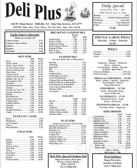 Menu For Deli Plus In Millville Nj Sirved