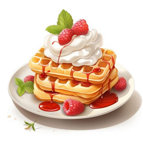 Premium Photo Fluffy Belgian Waffles With Whipped Cream Food Icon