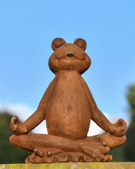 Rustic Cast Iron Meditating Frog Sculpture