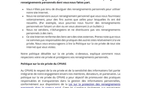 Politique Sur La Protection Des Renseignements Personnels Et La Vie