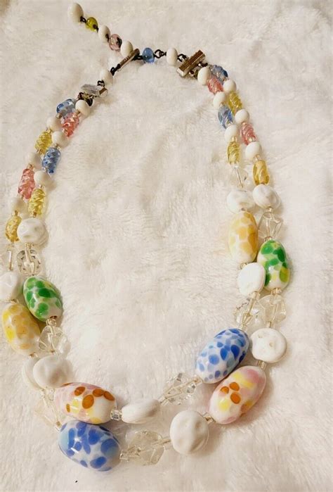 1950 S Glass Beaded Double Strand Necklace Gem