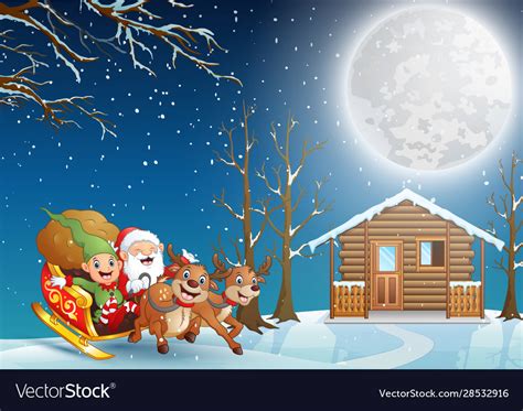 Cartoon Santa Claus Riding His Sleigh At Chris Vector Image