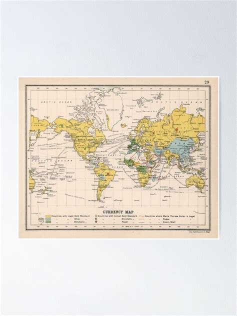 "Old World Currency Map (1907) Vintage Gold Standard & Silver Backed ...