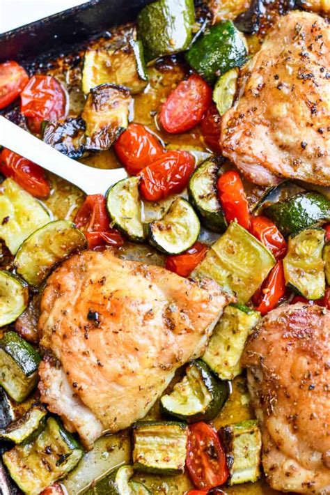 Sheet Pan Chicken With Zucchini Tomatoes And Basil Eat Well Enjoy Life