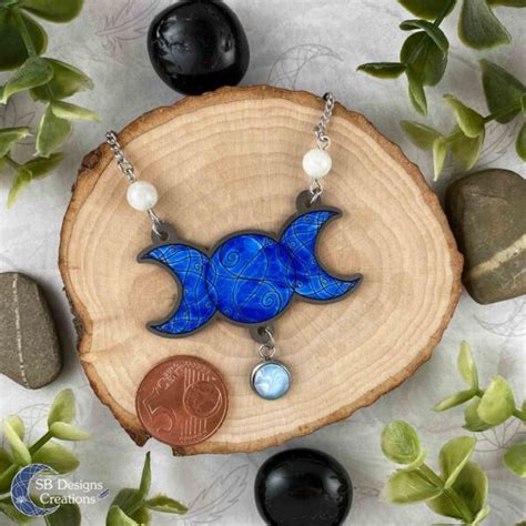 Maansteen Drievoudige Maan Blauw Ketting Rvs SB Designs Creations