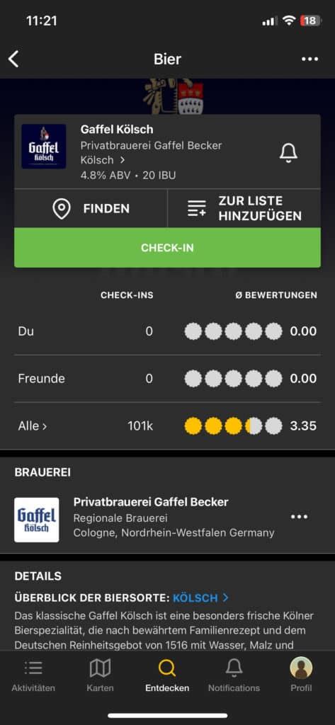 Untappd Community für Bierfans Gaffel