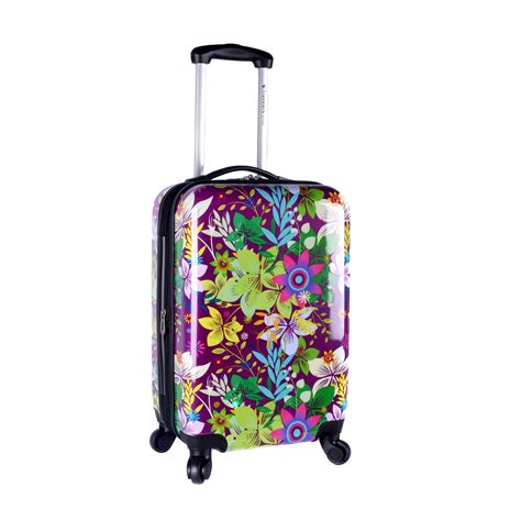 Travelers Club Purple Flower 20 Inch Expandable Hard Sided Spinner Carry On Suitcase Carry On