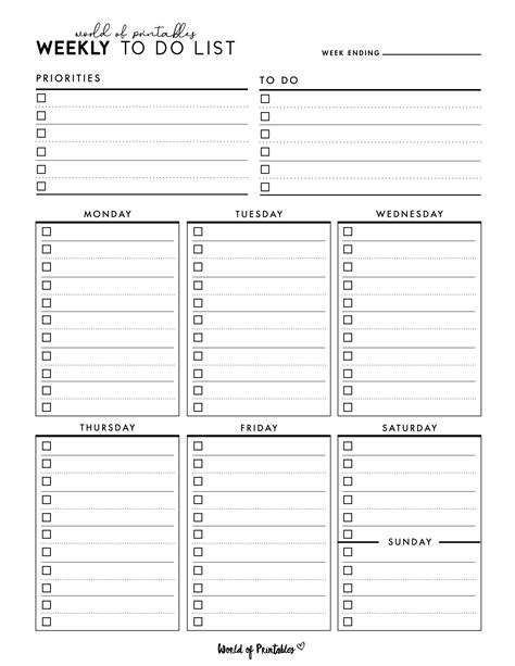 Weekly To Do List Templates World Of Printables