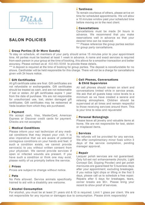 Salon Policies And Procedures Template