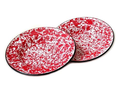 Vintage Enamel Splatterware Red And White Soup Bowls Set Of Etsy